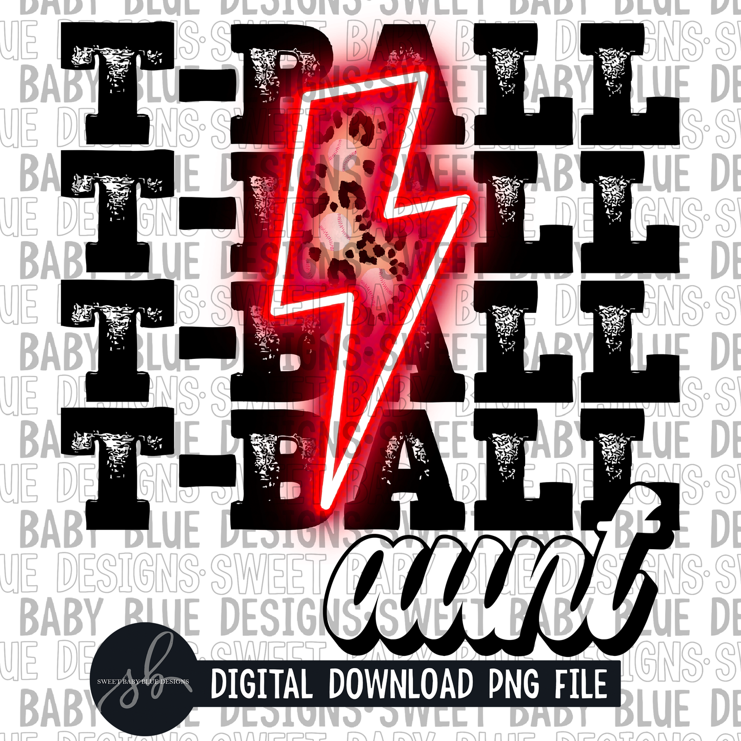 T-ball aunt- Red bolt- 2022 - PNG file- Digital Download