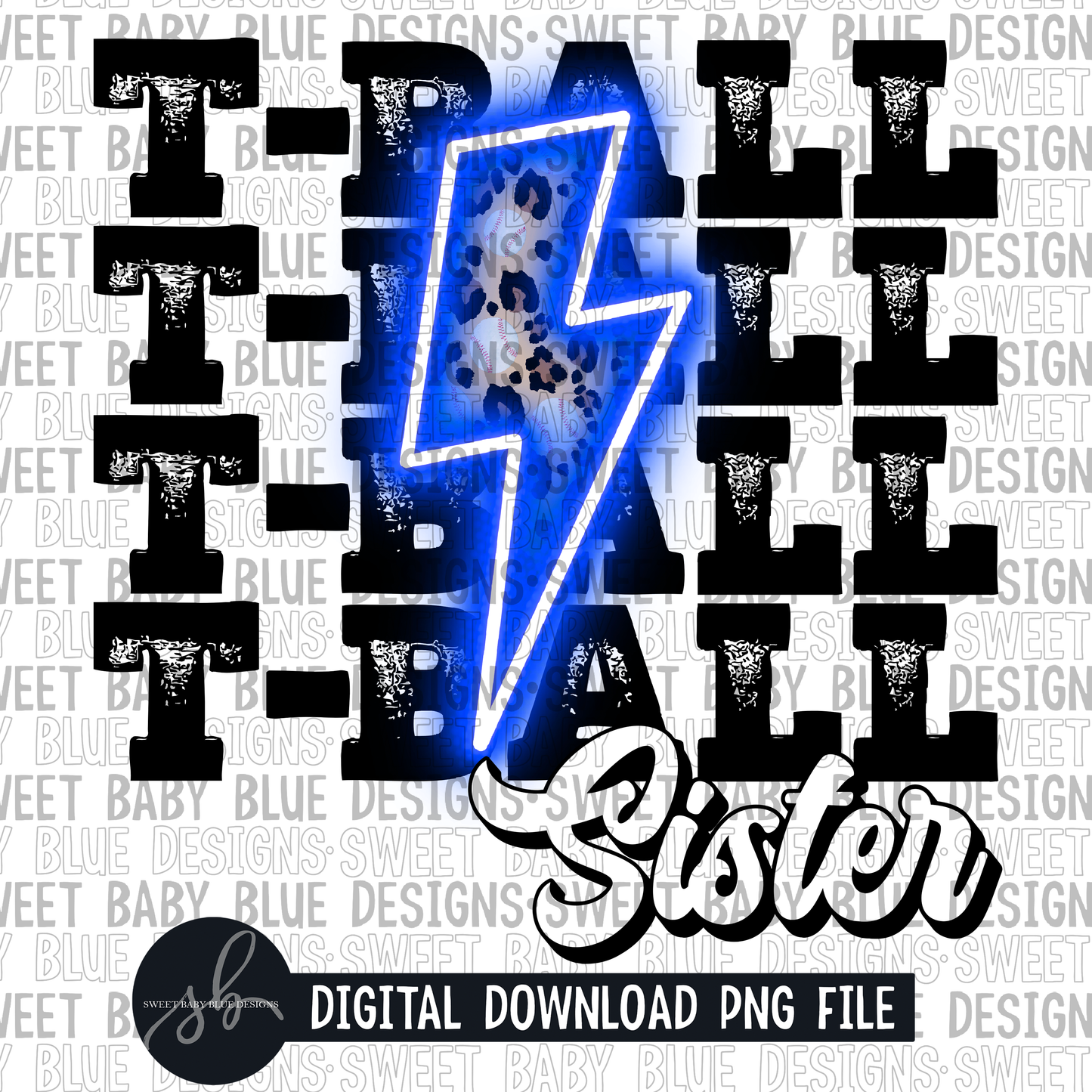 T-ball sister- Blue bolt - PNG file- Digital Download