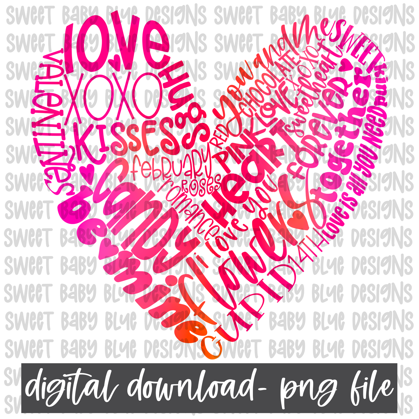 Valentine's day words heart- Valentine's Day- PNG file- Digital Download