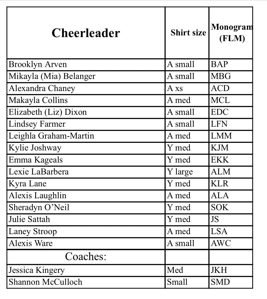 WBMS cheer tees