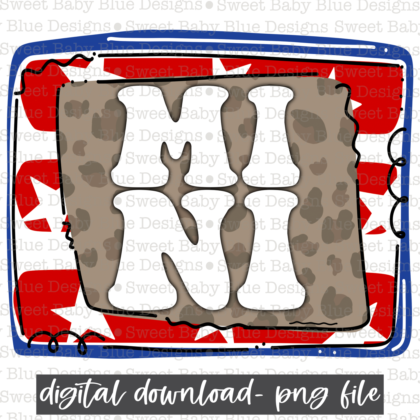 Mini- 4th of July- Leopard - Summer- 2021- PNG file- Digital Download