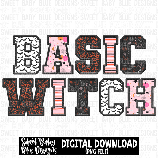 Basic witch- Halloween- Faux embroidery- 2023 -PNG file- Digital Download