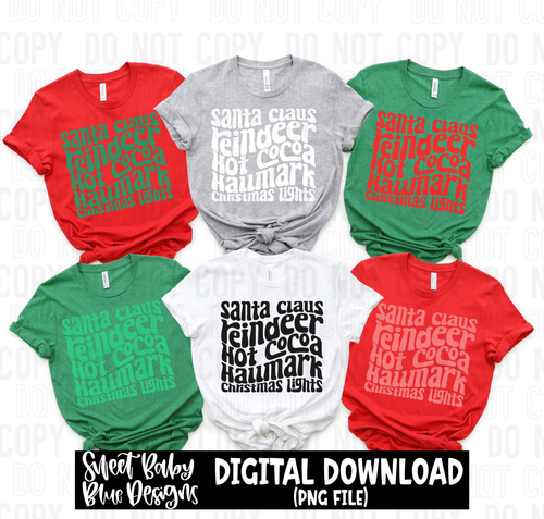 Santa claus reindeer hot cocoa Hallmark Christmas lights- Single color- PNG file- Digital Download