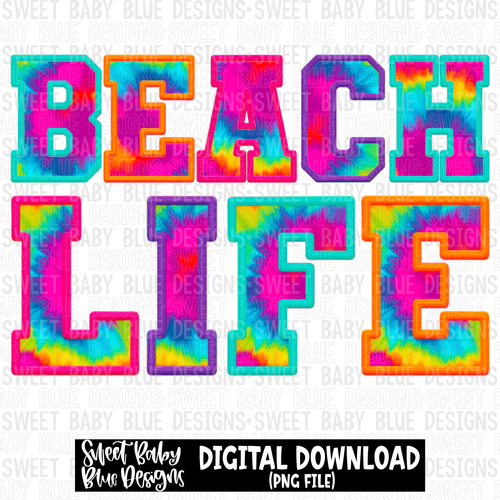 Beach life - Colorful tie dye- Faux embroidery pattern- 2023 - PNG file- Digital Download