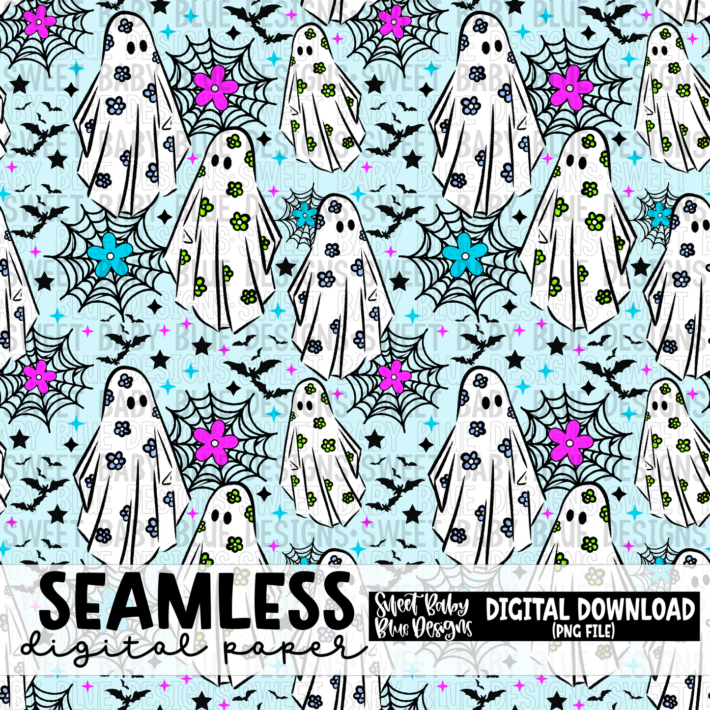 Blue ghost web - Halloween - Seamless - Digital paper- 2023 - PNG file- Digital Download