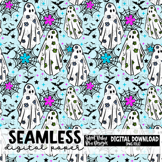 Blue ghost web - Halloween - Seamless - Digital paper- 2023 - PNG file- Digital Download