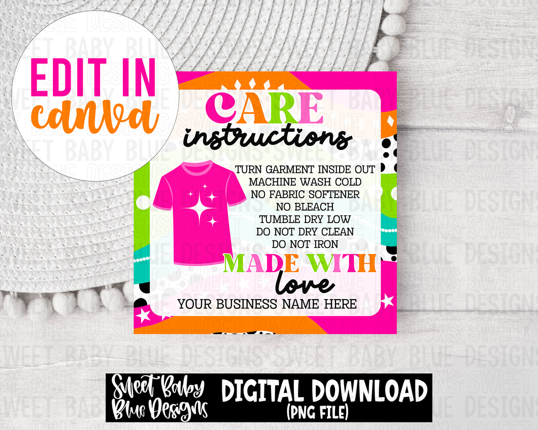 Bright shirt care instruction - 2024- PNG file- Digital Download