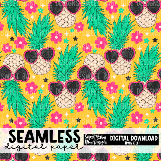 Bright Summer pineapple - Seamless - Digital paper- 2023 - PNG file- Digital Download