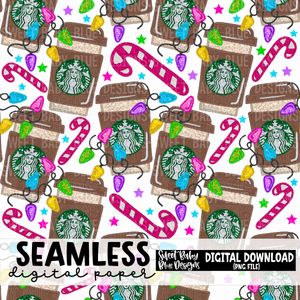 Christmas coffee- Seamless - Digital paper- 2023 - PNG file- Digital Download