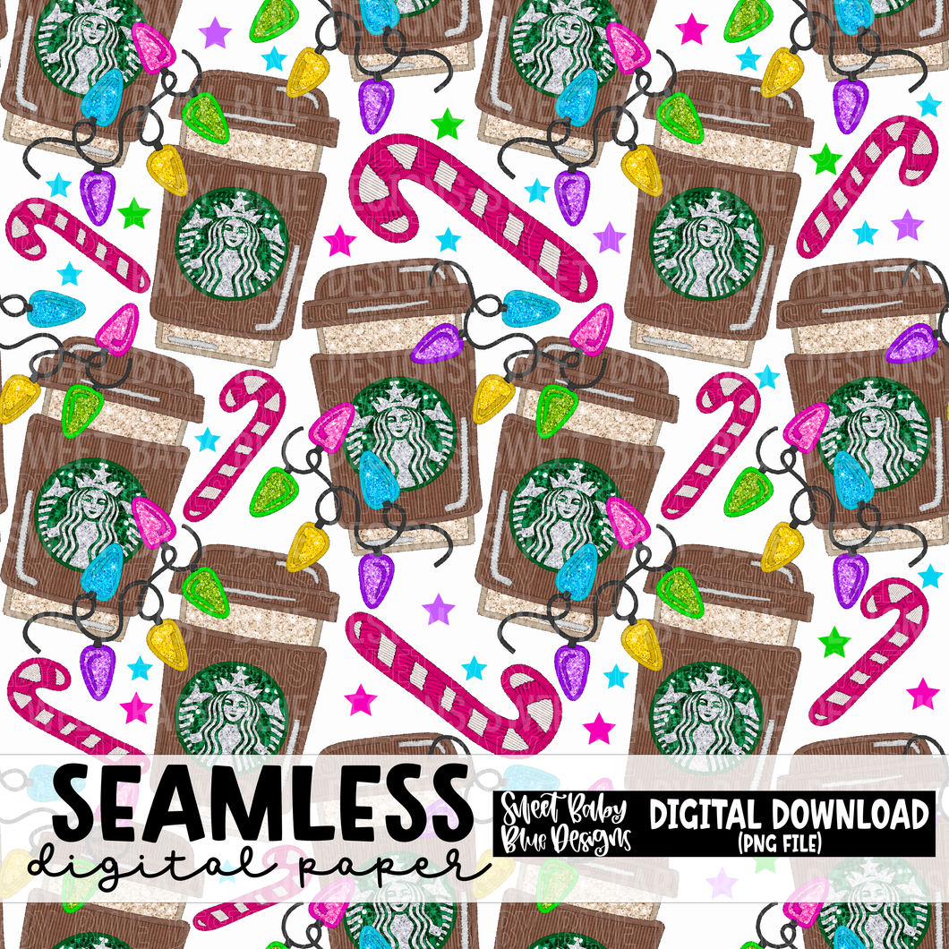 Christmas coffee- Seamless - Digital paper- 2023 - PNG file- Digital Download