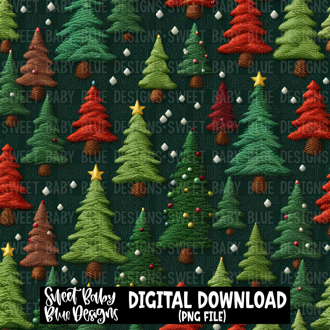 Christmas tree embroidery - Digital paper- 2023- PNG file- Digital Download