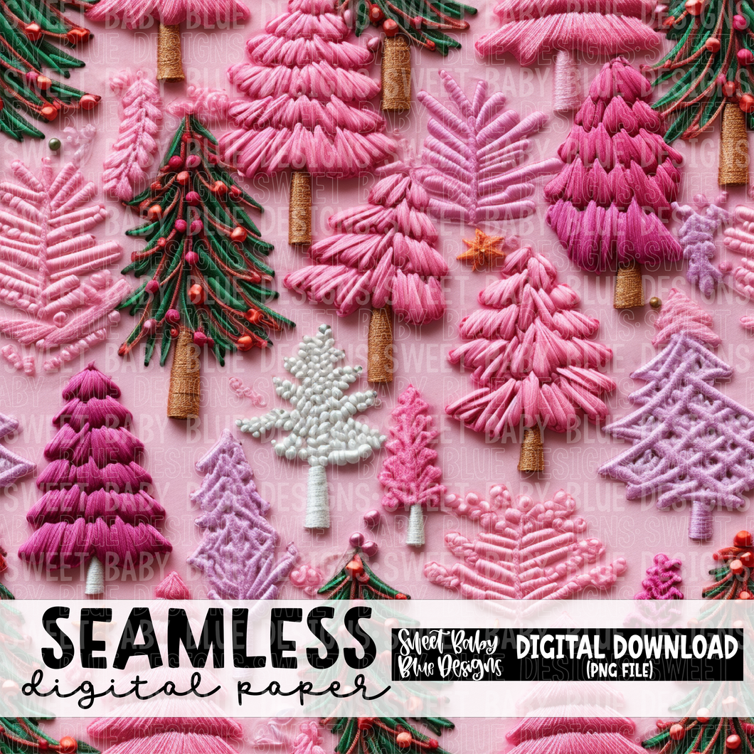 Colorful pink Christmas trees- Christmas - Seamless - Digital paper- 2023 - PNG file- Digital Download