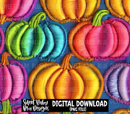 Colorful pumpkins- Fall- Faux embroidery- 20 oz. skinny tumbler- 2022 -PNG file- Digital Download