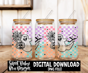 Checkered ghost - Halloween - 16 oz glass wrap - 2024- PNG file- Digital Download