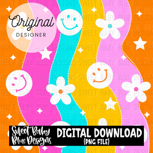 Retro- wave- Floral- Digital paper- 2024 - PNG file- Digital Download