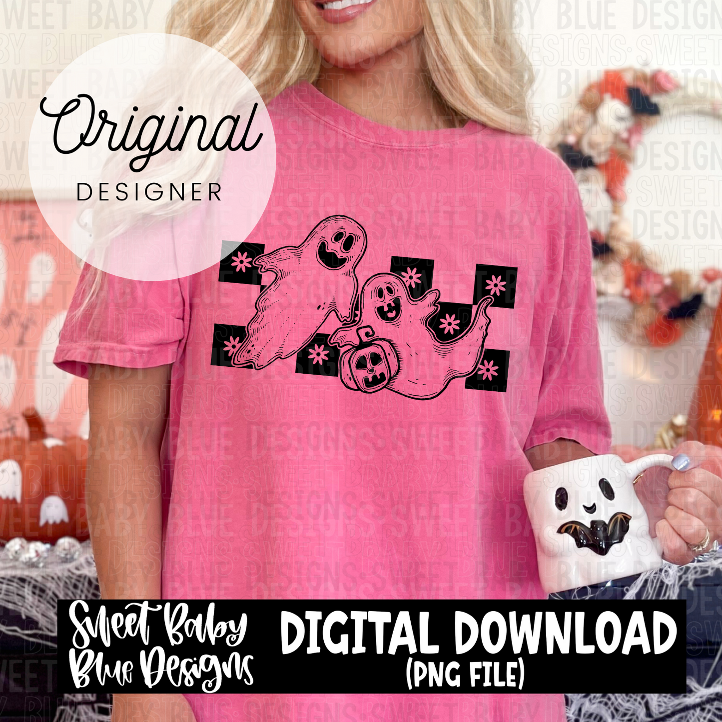 Checkered ghost- Halloween- Single color - 2024- PNG file- Digital Download