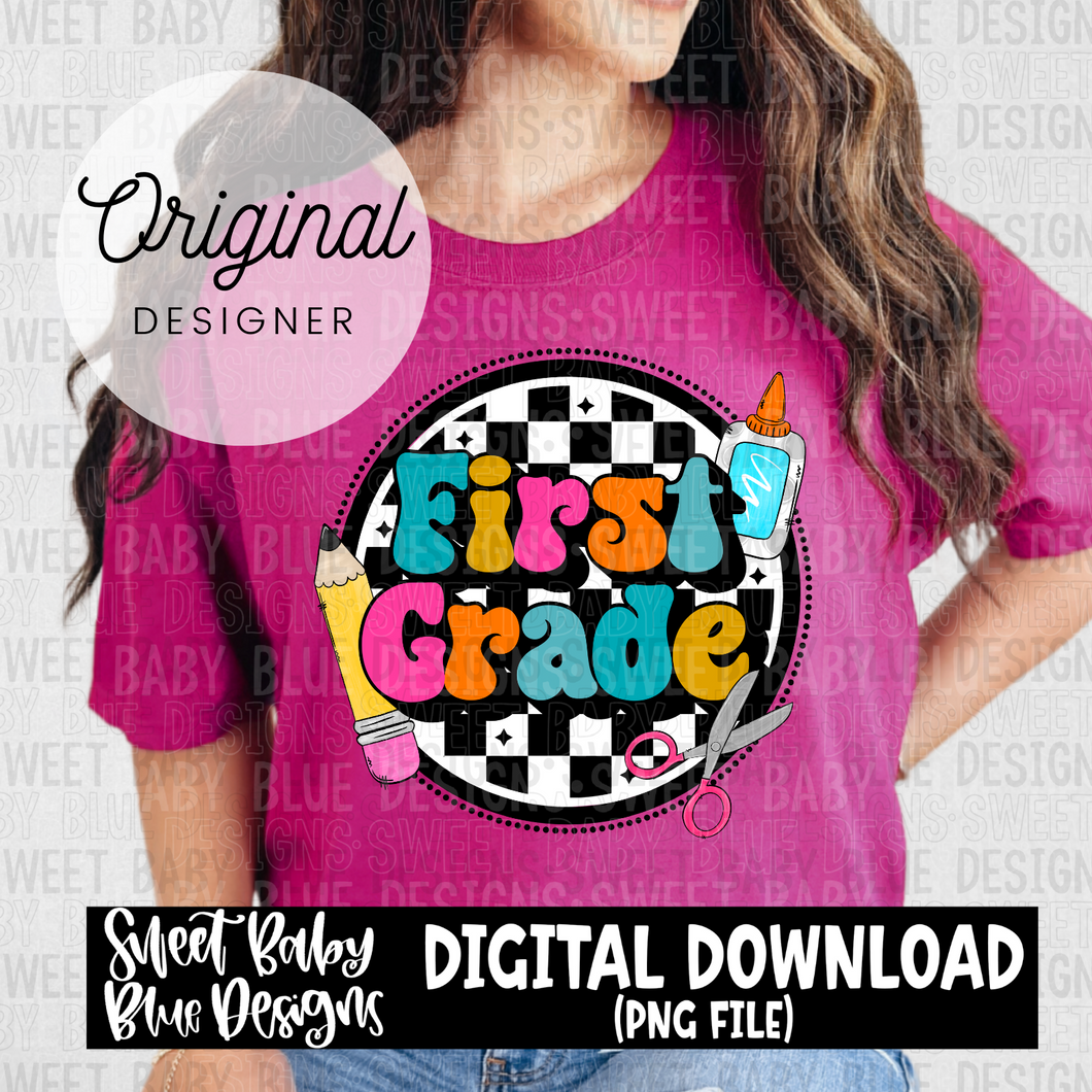 First grade - Checkered - 2024- PNG file- Digital Download