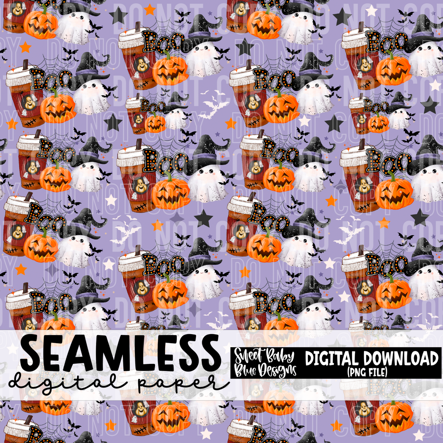 Boo coffee ghost - Seamless - Digital paper- 2024 - PNG file- Digital Download