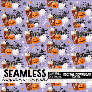 Boo coffee ghost - Seamless - Digital paper- 2024 - PNG file- Digital Download