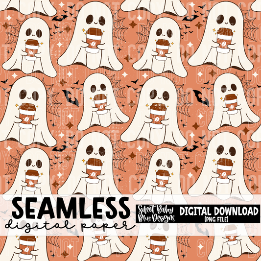 Ghost coffee - Seamless - Digital paper- 2024 - PNG file- Digital Download