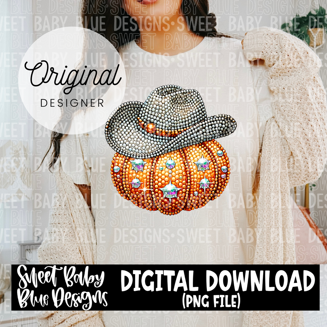 Western pumpkin- Fall- Rhinestones - 2024- PNG file- Digital Download