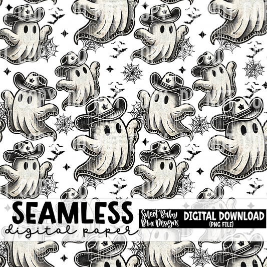 Cowboy ghost- Halloween - Seamless - Digital paper- 2024 - PNG file- Digital Download
