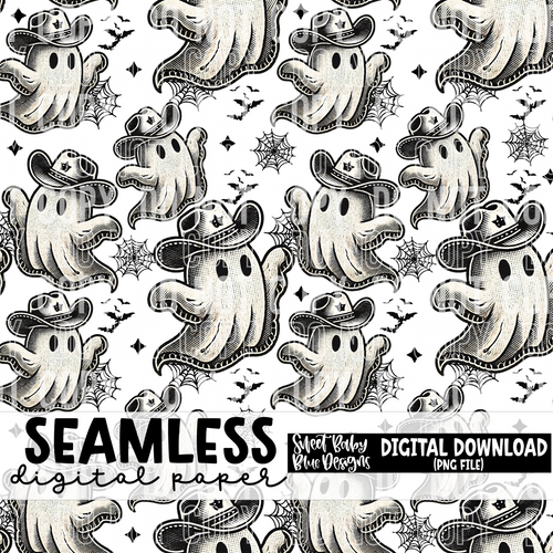 Cowboy ghost- Halloween - Seamless - Digital paper- 2024 - PNG file- Digital Download