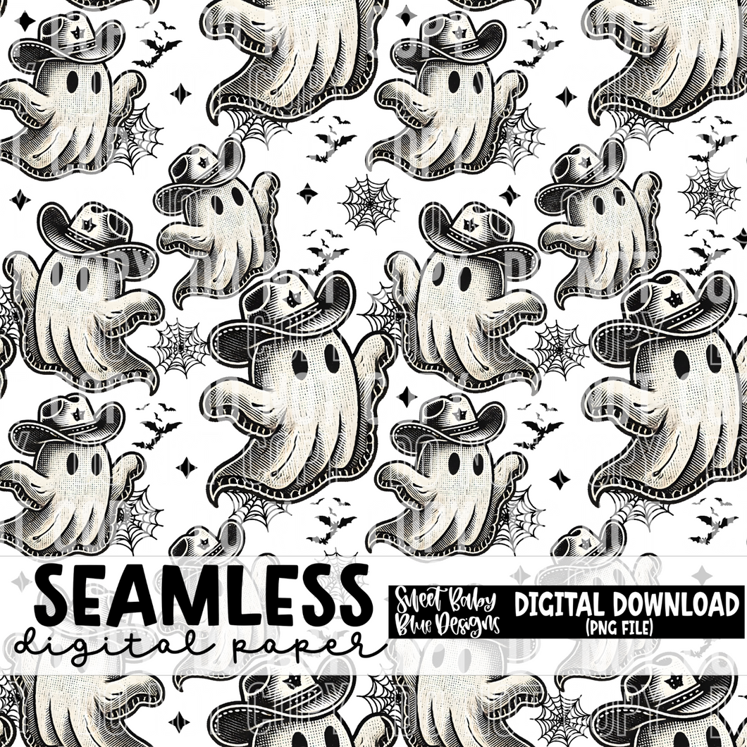 Cowboy ghost- Halloween - Seamless - Digital paper- 2024 - PNG file- Digital Download