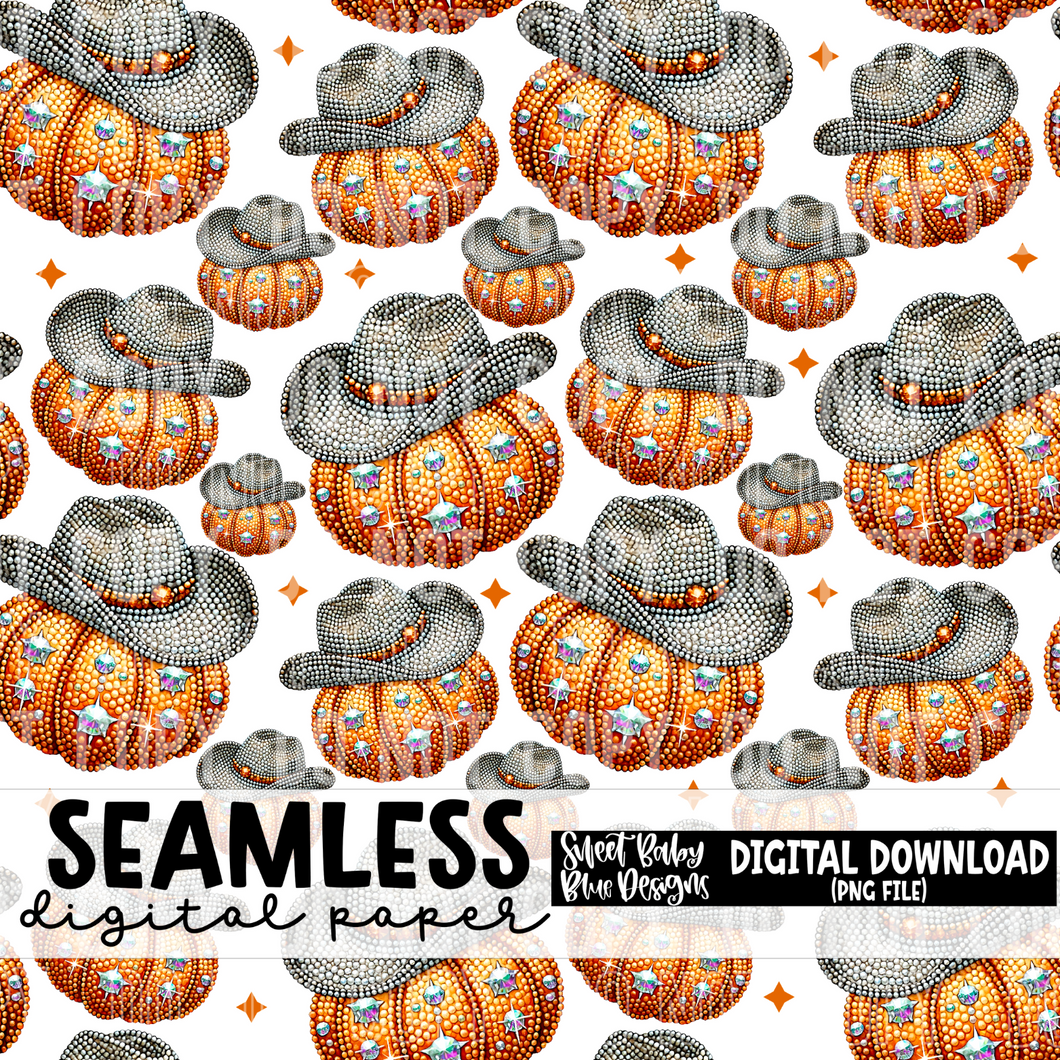 Rhinestone western pumpkin - Halloween - Seamless - Digital paper- 2024 - PNG file- Digital Download