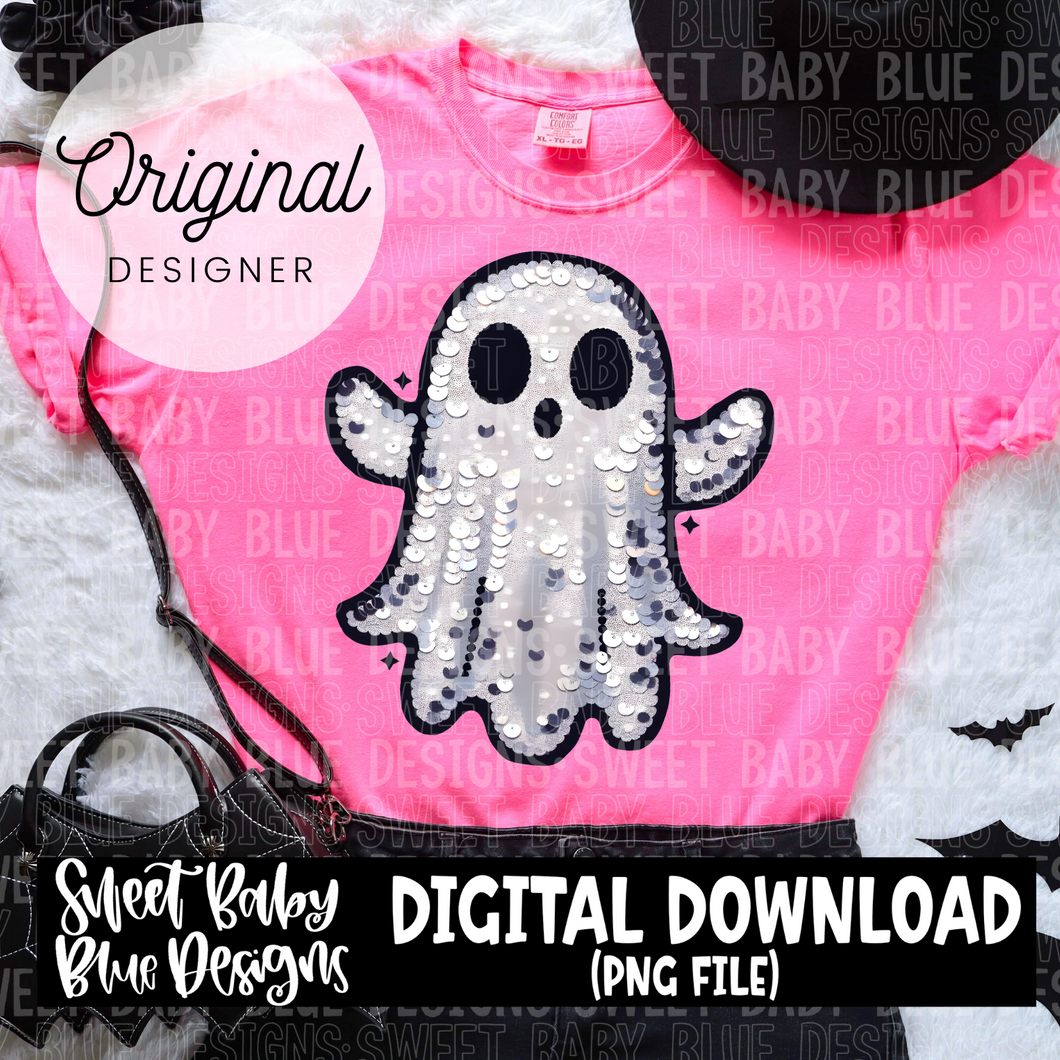 Sequin ghost- Halloween - 2024- PNG file- Digital Download