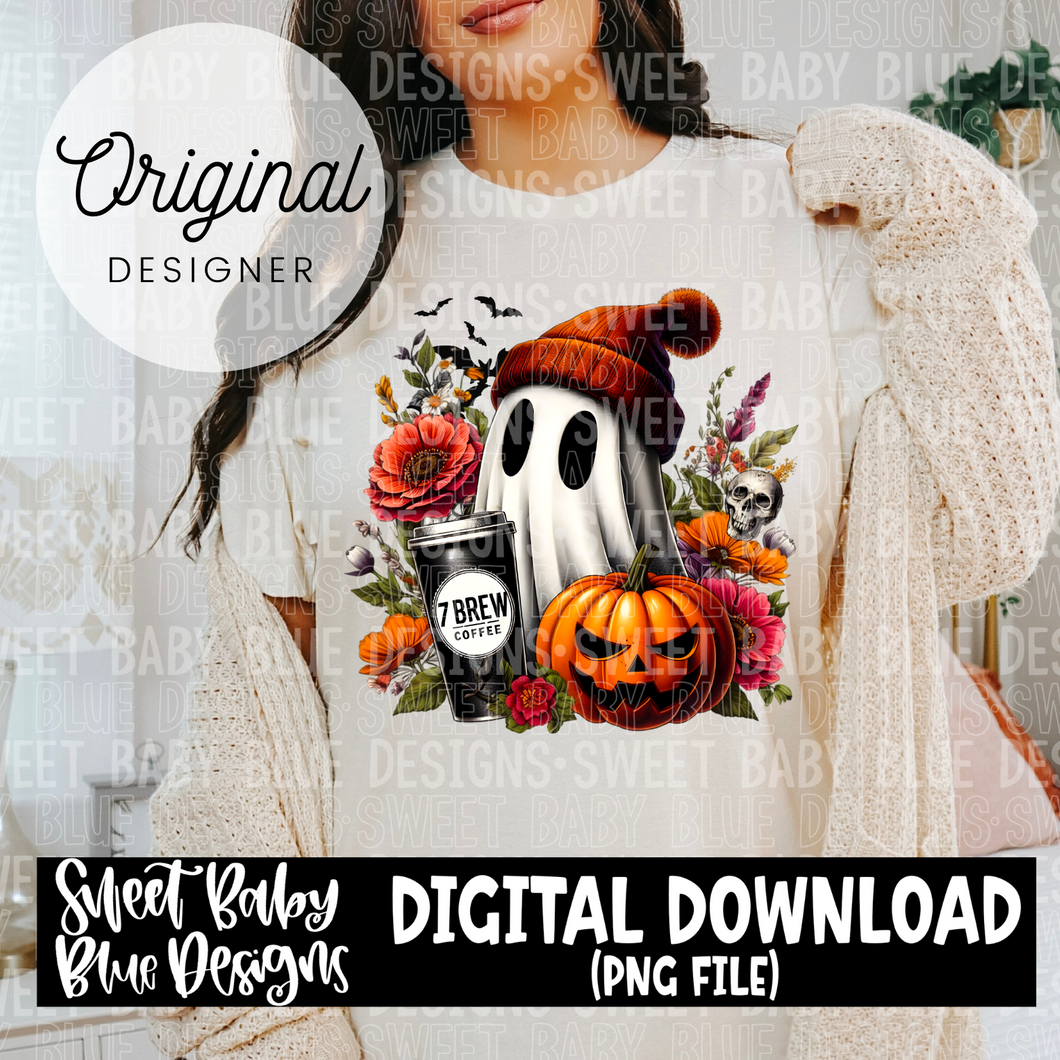 Coffee Fall Halloween ghost- 7 Brew coffee - 2024- PNG file- Digital Download