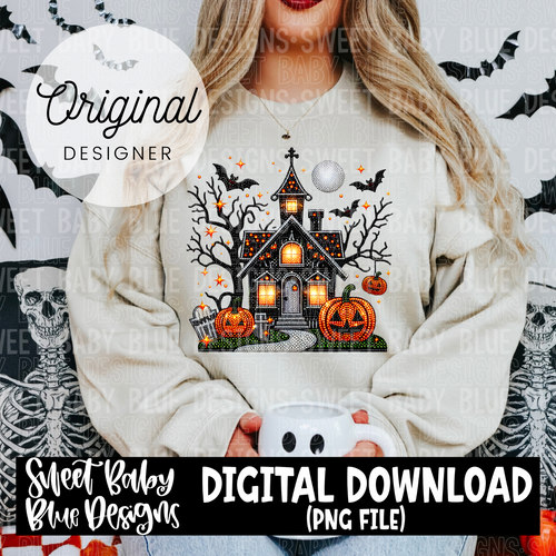 Rhinestone haunted house - Halloween - 2024 - PNG file- Digital Download