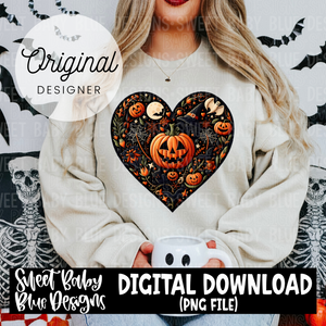 Halloween heart black faux embroidery - Halloween - 2024 - PNG file- Digital Download