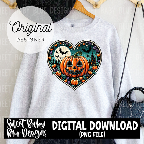 Halloween faux embroidery heart - Halloween - 2024 - PNG file- Digital Download