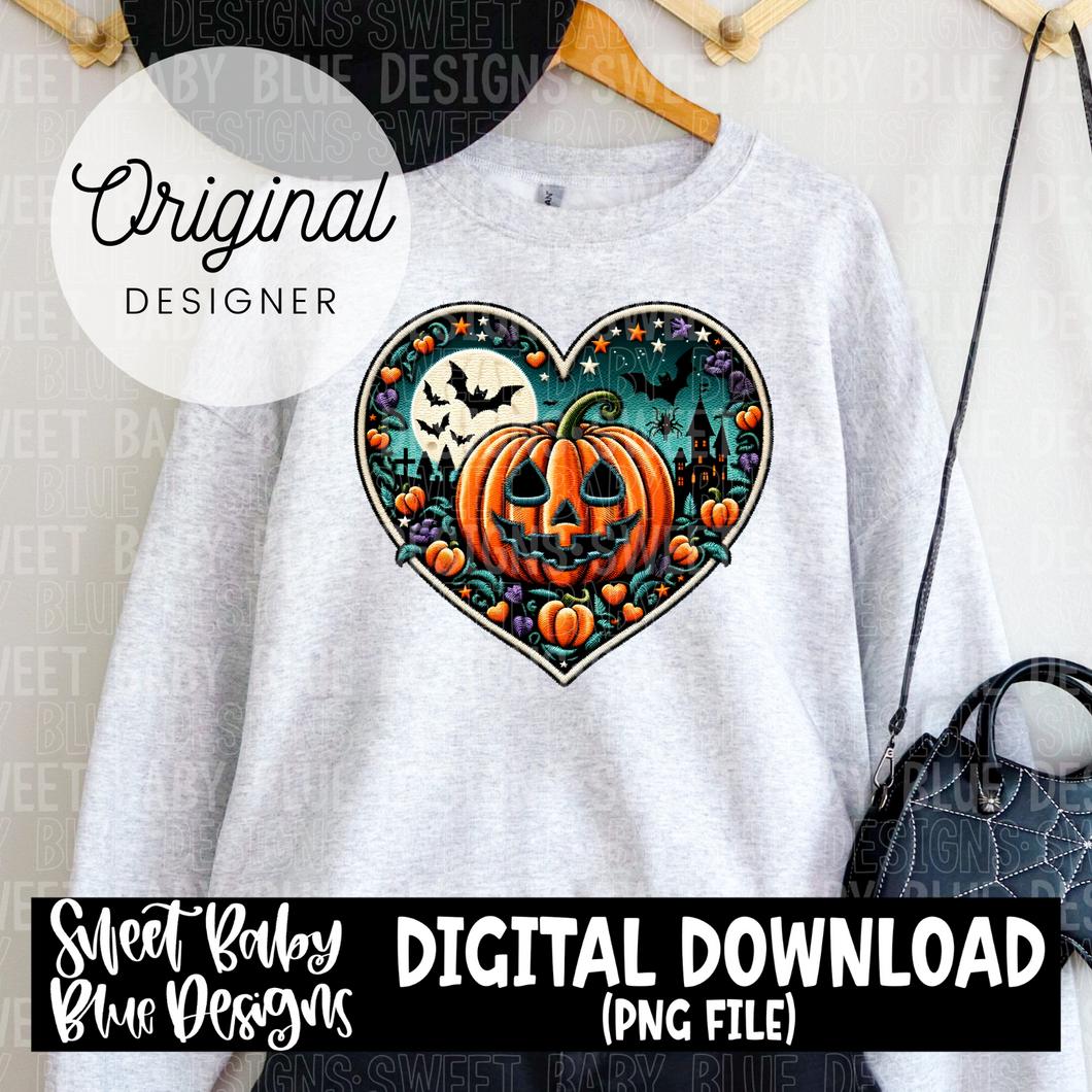 Halloween faux embroidery heart - Halloween - 2024 - PNG file- Digital Download