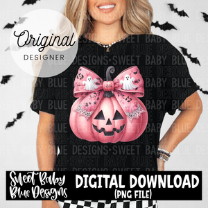 Pink jack o lantern bow- Halloween - 2024 - PNG file- Digital Download