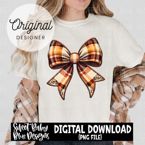 Fall plaid faux embroidery coquette bow - Fall - 2024- PNG file- Digital Download