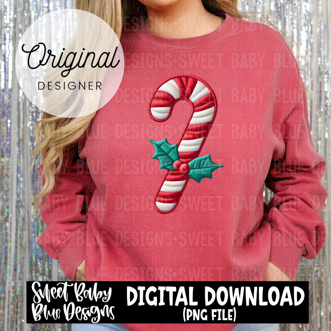 Faux embroidery candy cane  - 2024 - PNG file- Digital Download