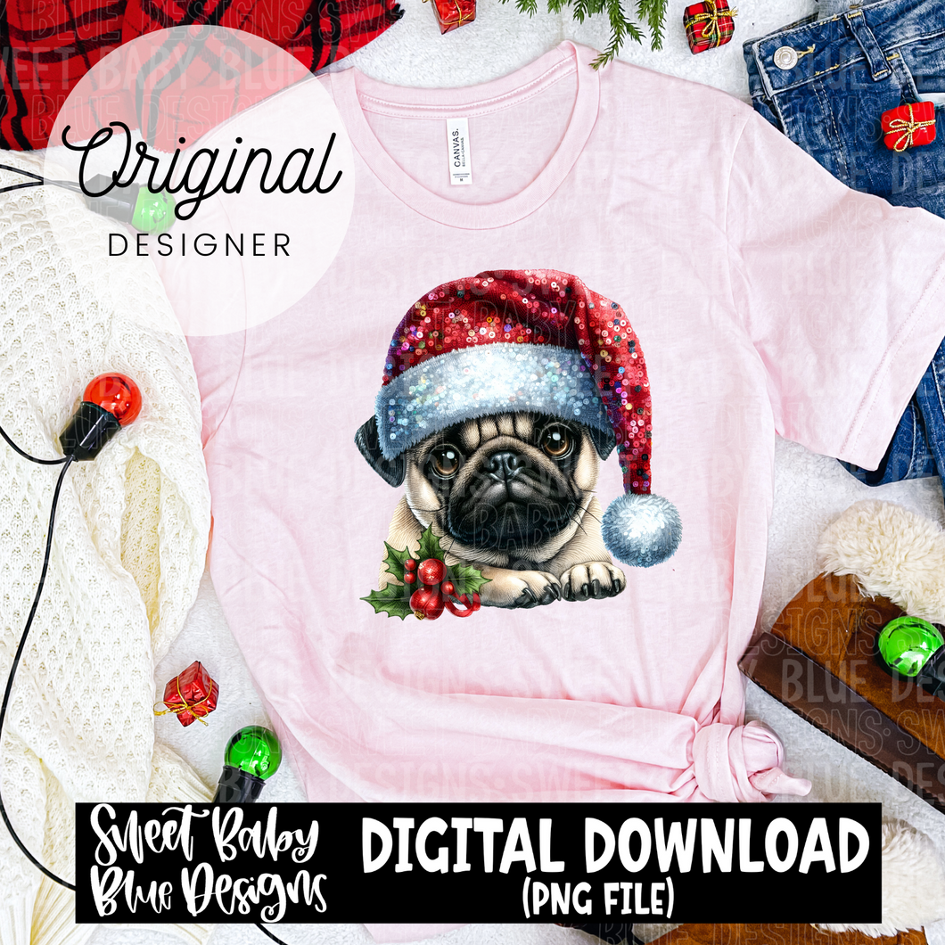 Christmas Pug - 2024 - PNG file- Digital Download