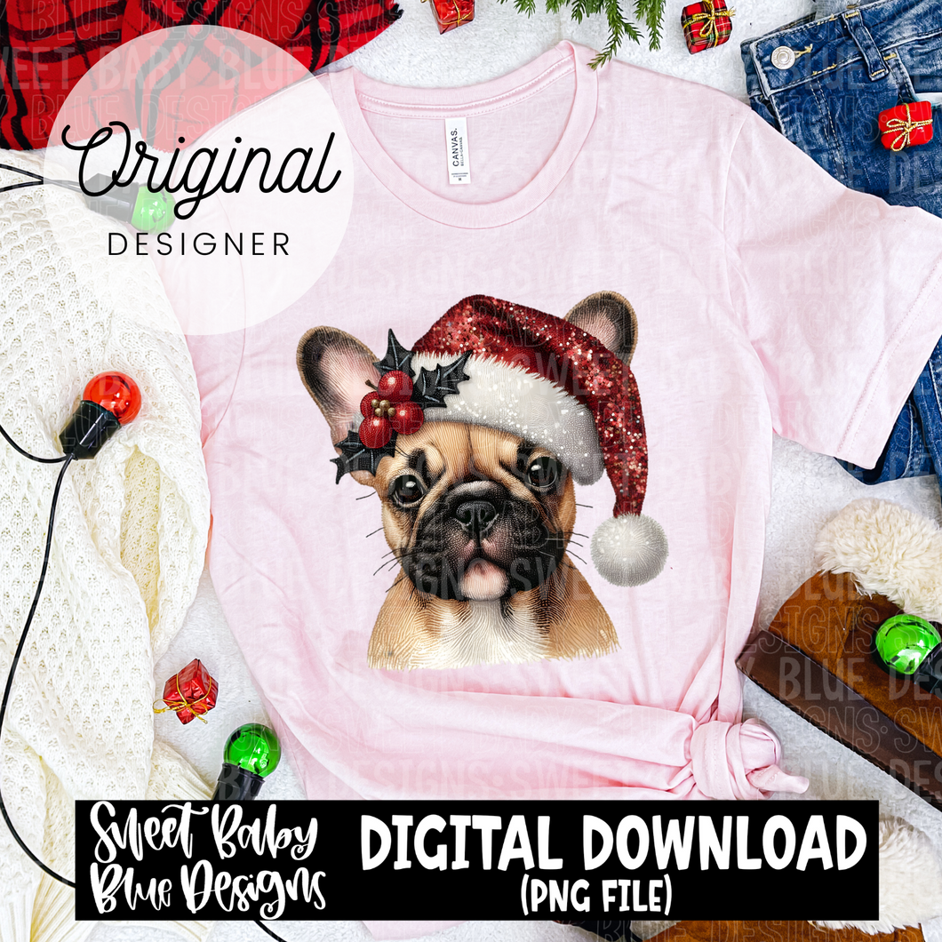 Christmas Tan Frenchie - 2024 - PNG file- Digital Download