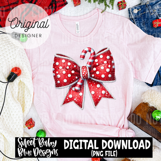Candy Cane coquette bow - 2024 - PNG file- Digital Download