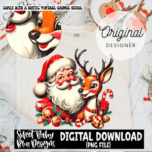 Vintage Santa Reindeer - Comes with Grunge design as well- 2024 - PNG file- Digital Download