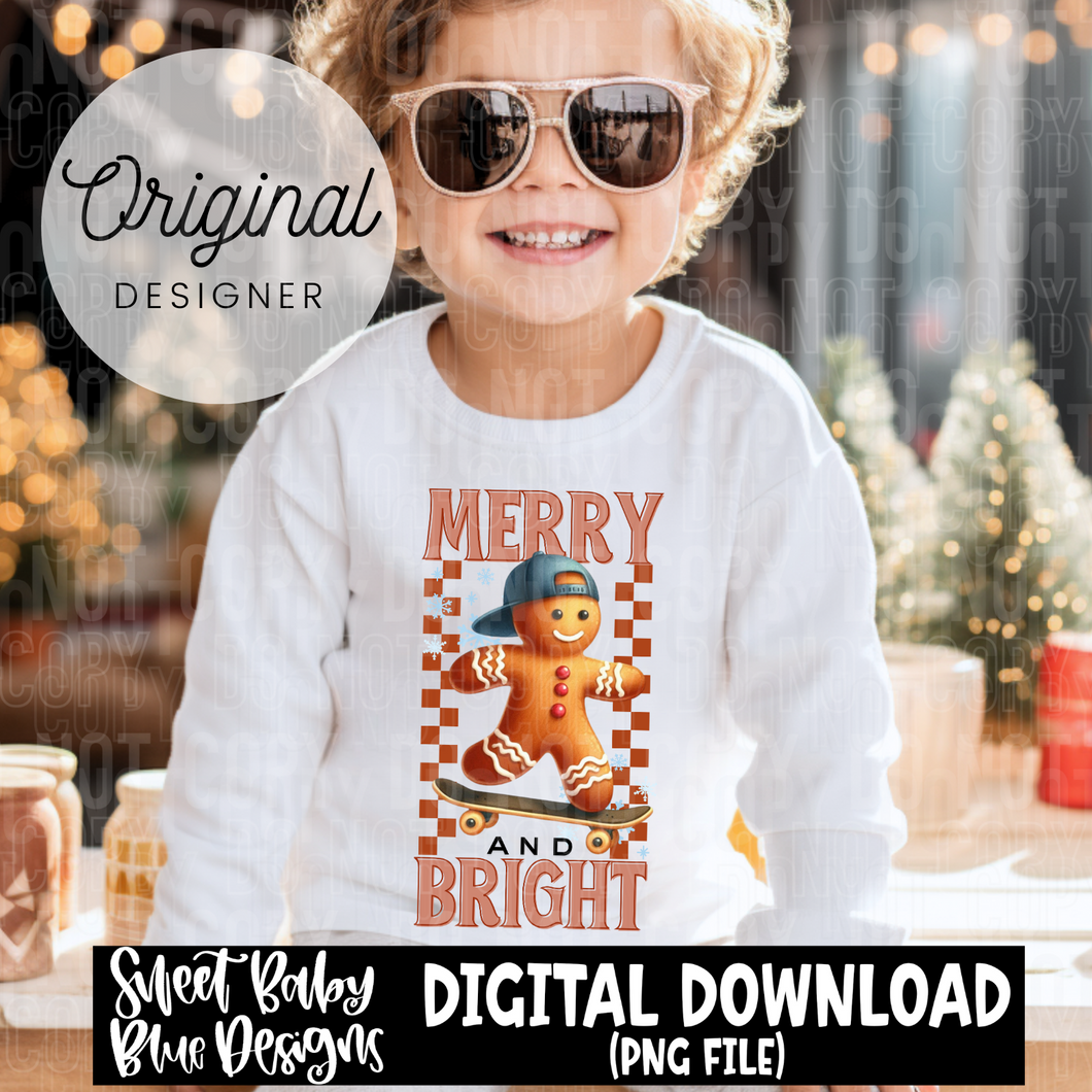 Merry and Bright- Gingerbread - 2024 - PNG file- Digital Download