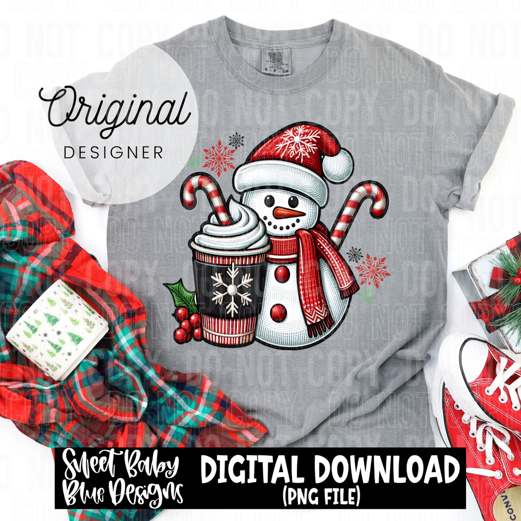 Christmas Snowman coffee candy cane  - 2024 - PNG file- Digital Download