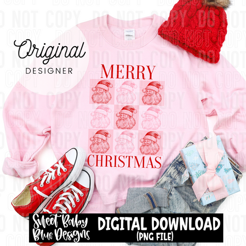 Merry Christmas- Checkered Santa- Christmas - 2024 - PNG file- Digital Download