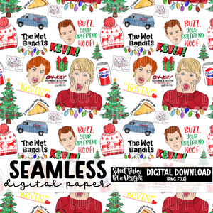 Home- Alone - Seamless - Christmas- Digital paper- 2024 - PNG file- Digital Download