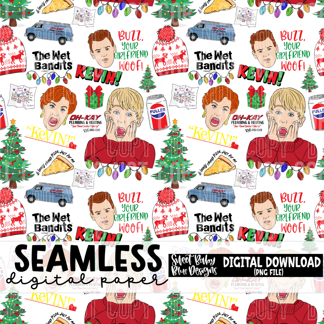 Home- Alone - Seamless - Christmas- Digital paper- 2024 - PNG file- Digital Download