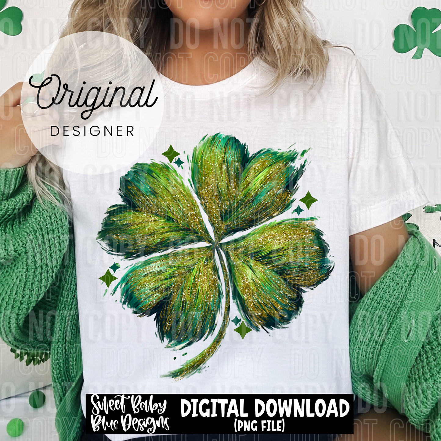 Clover- Brush glitter- St Patrick's Day - 2025 - PNG file- Digital Download