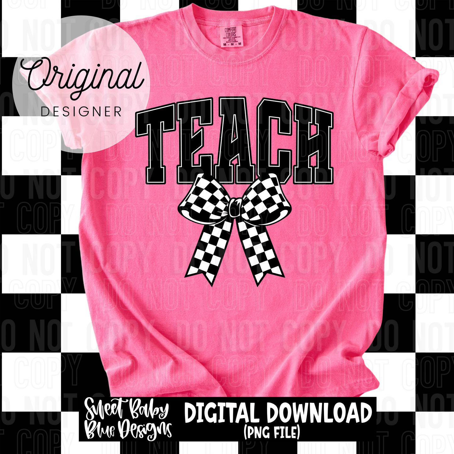 Teach checkered bow  - 2025 - PNG file- Digital Download