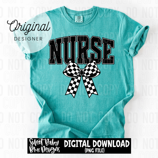 Nurse checkered bow  - 2025 - PNG file- Digital Download